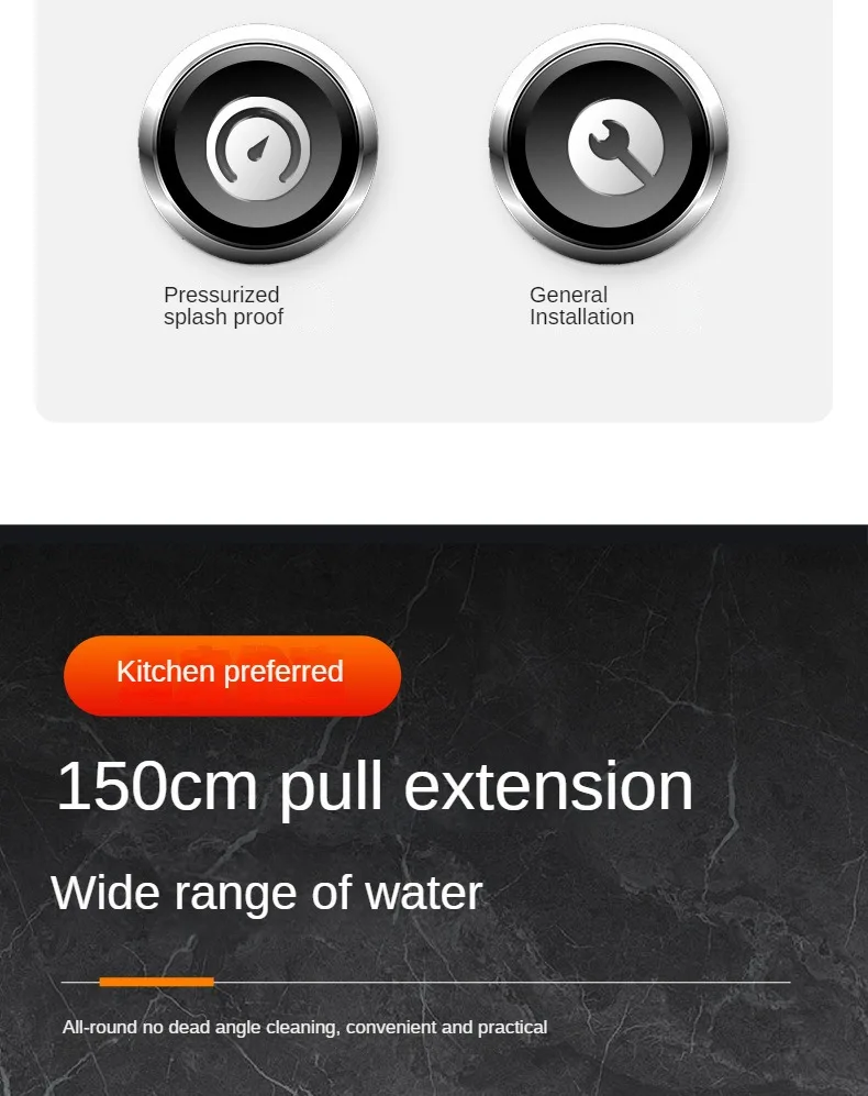 Description Picture 6 of itemKitchen Faucets Stainless Steel Pull Out Kitchen Sink Water Tap Deck Mounted Mixer Stream Sprayer Head Hot Cold Taps