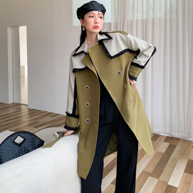 S36c5091f9ca44b87ac7f6f54b1940b47t - Turn-Down Collar with Epaulettes Patchwork Double-Breasted Gemma Belted Trench Coat