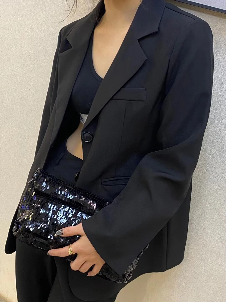 Women Silver Evening Clutch Bag Luxury Designer Shining Sequins Party Wedding Purse Fashion Trends Handbag Black Metal Wallet