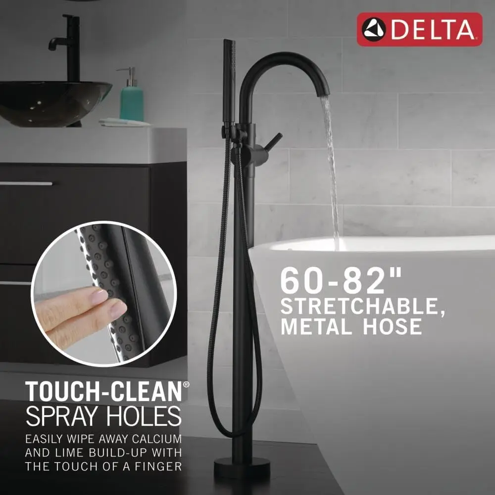 Trinsic Floor Mount Freestanding Tub Filler with Hand Held Shower Black Bathtub Faucet Tub Faucet Matte Black