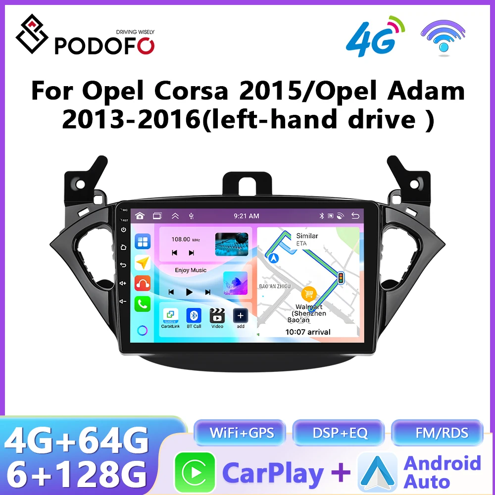 Radio de coche Podofo CarPlay Android Auto para Opel Corsa 2015/Opel Adam 2013-2016 con navegación GPS, radio multimedia 2Din para coche. 1