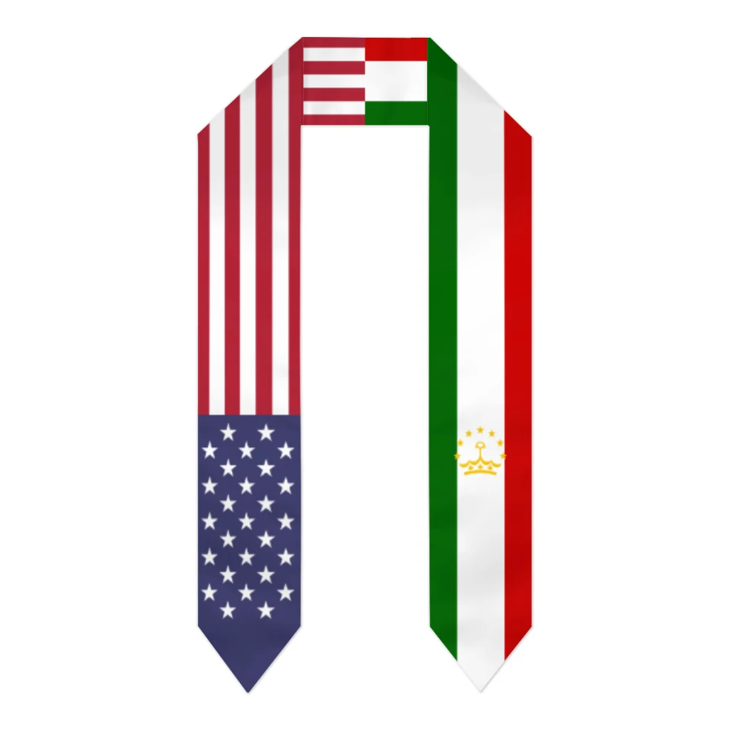 

Graduation Sash Tajikistan & USA United States Flag Stole Shawls Graduate Wraps Scraf International Student Pride Gifts