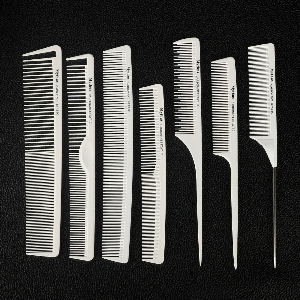 Mythus Series Carbon Antistatic White Comb For Hairdressing Long Heat Resistant Barber Haircutting Comb With Hook Design M-6500 2