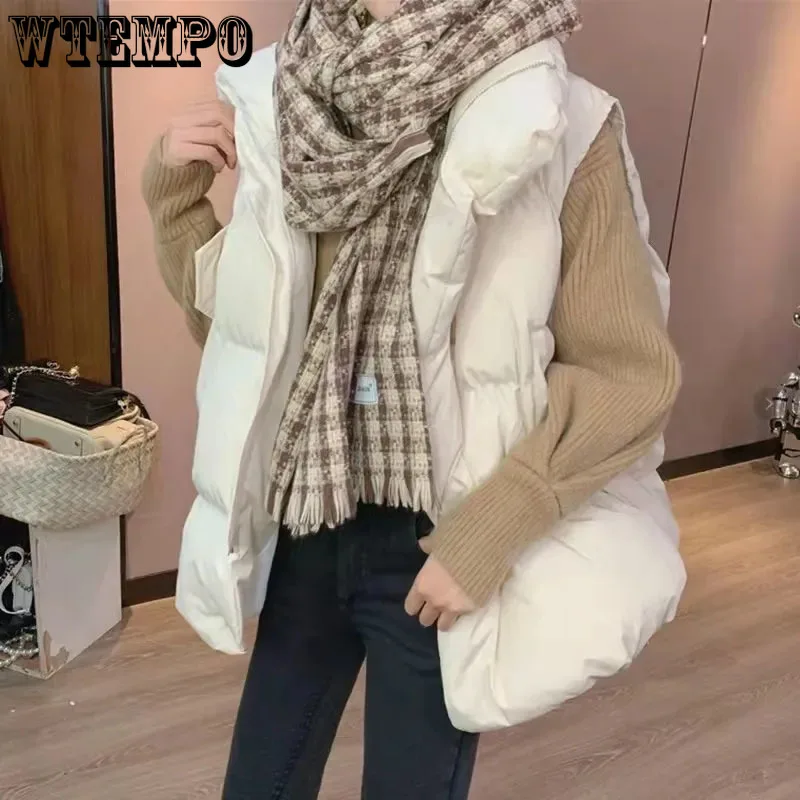 

Утепленный хлопковый жилет, женское теплое Свободное пальто без рукавов с воротником-стойкой, простая повседневная корейская мода в стиле Харадзюку на осень и зиму