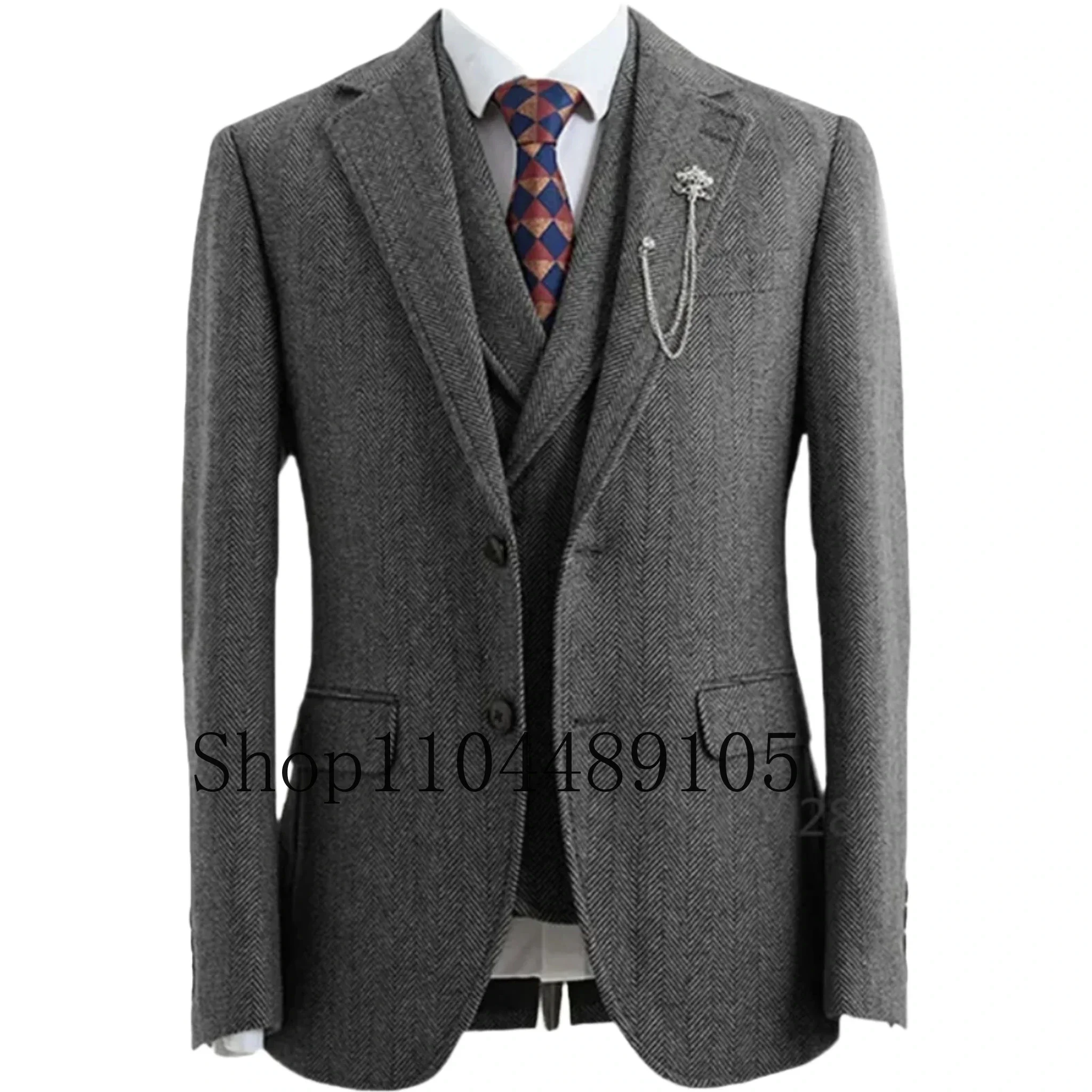Elegant man suit three-piece herringbone suit mens suits 3 piece coarse woolen fabrics customize business activities banquet
