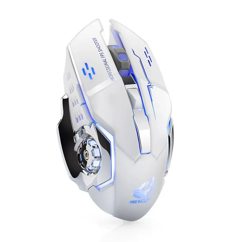 Free Wolf X8 Wireless Game Mouse Mute Backlit Mechanical Mouse Ergonomic Charging Optical for PC Laptop Desktop