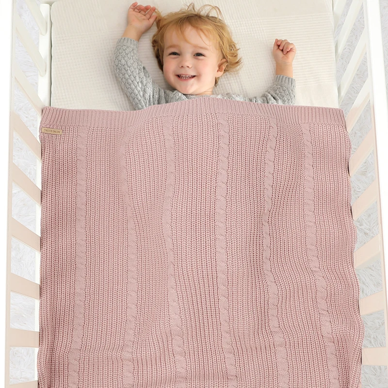 Solid Color Newborn Baby Swaddle Blankets Breathable Knitwear Infant Security Blankets Soft Acrylic Toddler Receiving Blankets 6