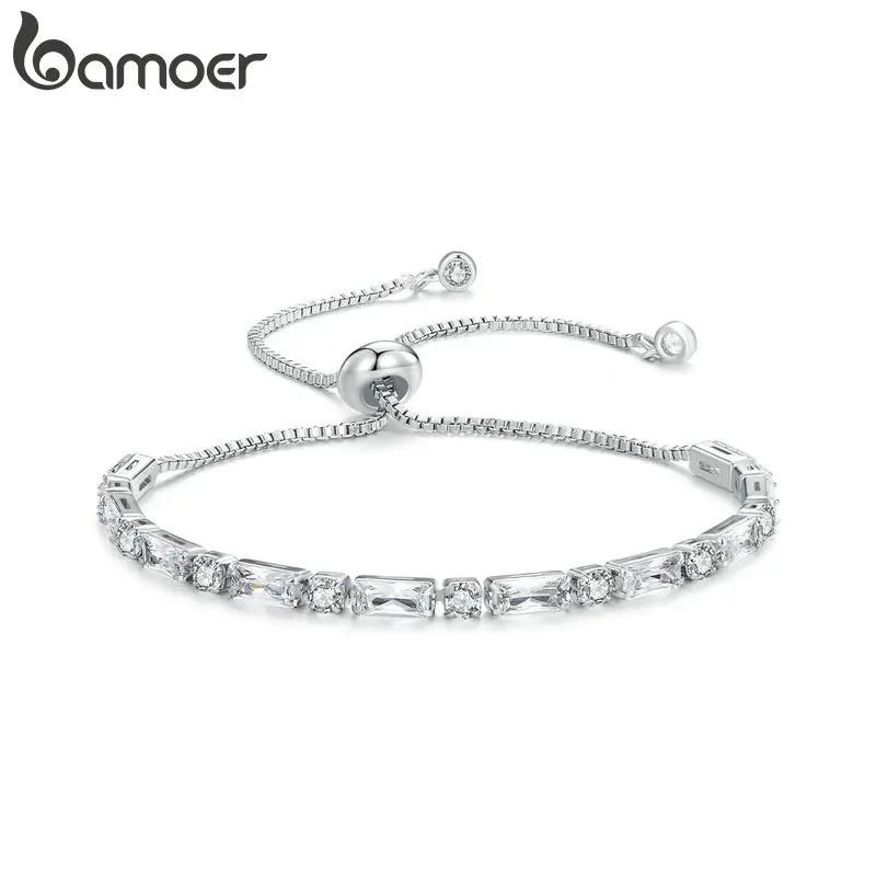 Bamoer Luxury Square Zircon Adjustable Bracelet Sparkling Zirconia