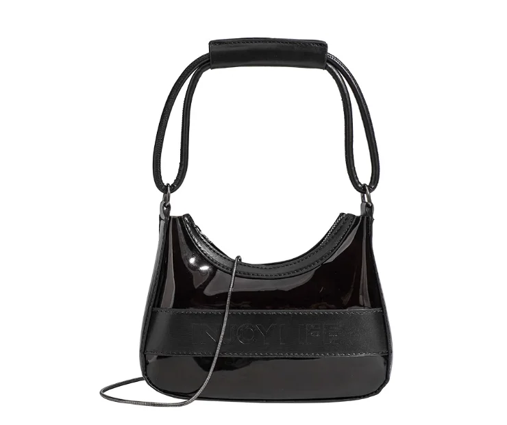 Black Transparent Glossy Panel Underarm Bag Women Fashion Design Minimalist Letter Shoulder Bag Ladies Personality Crossbody Bag