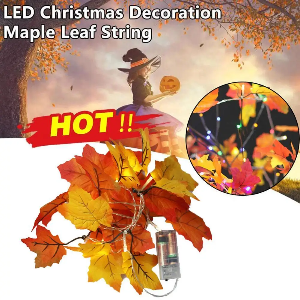 

2.5m 20 Lights Plant Maple Leaf Lamp Halloween String Lamp Autumn Plants Fence Party Stair Railing Decor Atmosphere Fairy Lights