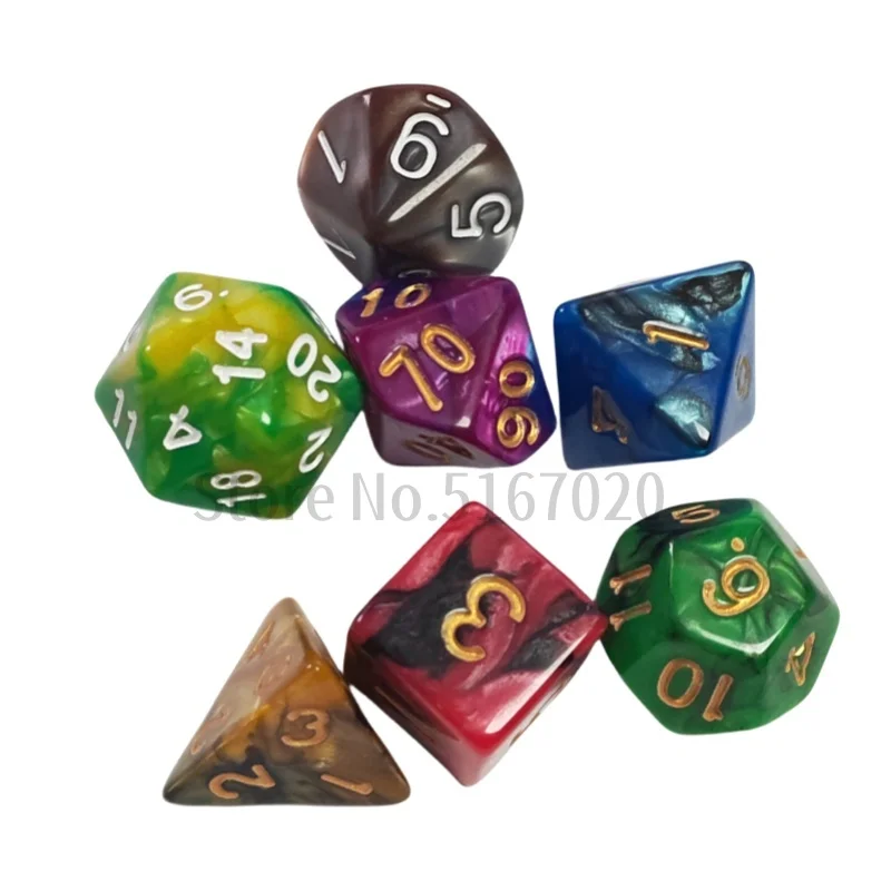 7pcs/set Polyhedron RPG Game Dice Acrylic Dice DND Color Mixing Digital Game with Bag