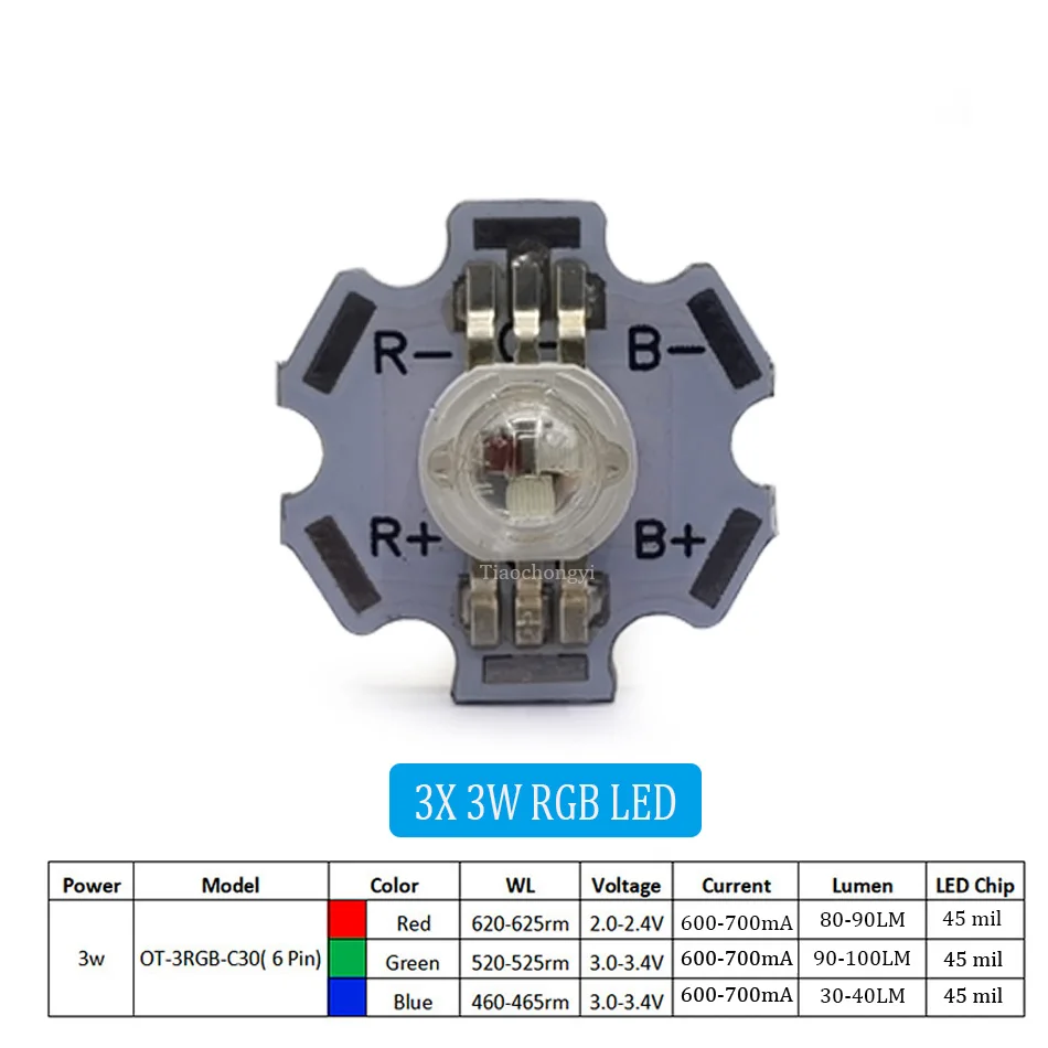 Othmro Chip LED rojo de alta potencia 3W, luz LED con disipador de