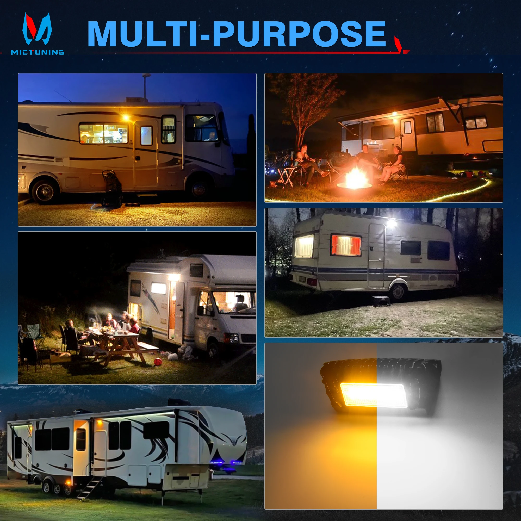 2 PCS RV Exterior LED Porch Light White Amber Utility Light 1500 Lumen Replacement Lighting For RVs Trailers Campers rv lamp