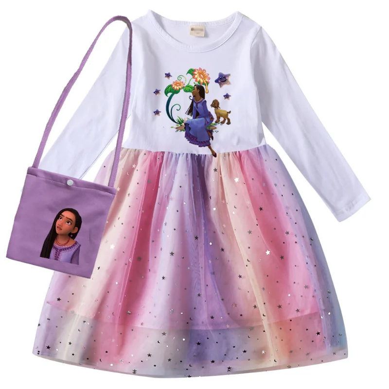 thumbnail image 1 of Disney-vestido de Navidad de la película Wish Asha para niñas, disfraz de princesa para niños pequeños, vestidos de fiesta con bolsa, 1 of 5