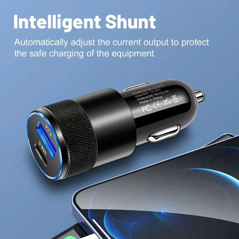 Caricabatterie USB per Auto 15W Tipo C, Adattatore di Ricarica Rapida per Telefono, Presa Accendisigari - Image 3