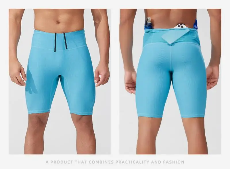 (S-2XL)Mens Quick Dry Compression Running Shorts High Waist Workout Bottoms with Mesh Back Multi-Pockets Fitness Traing Tights