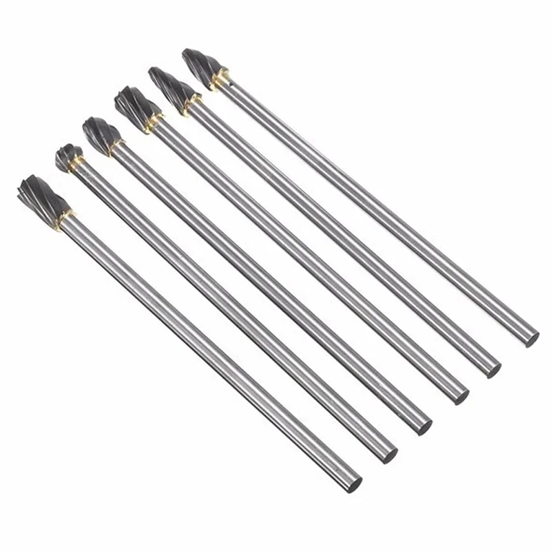 6pcs 6x10mm Aluminum Cylinder Head Porting Tungsten Carbide Porting And Polishing Tools 6mm Shaft Power Tools Drill Bit
