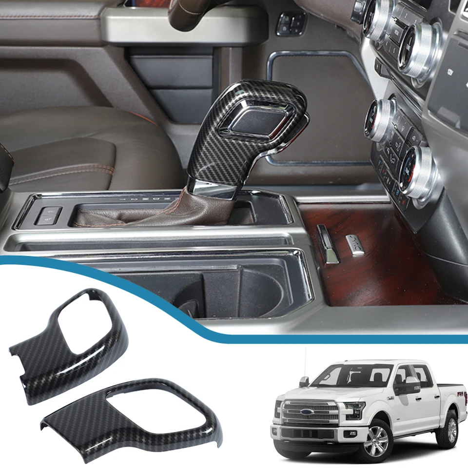 2-Piece Black Wood Grain Gear Shift Knob Cover Trim – For Ford F150 2015–2020