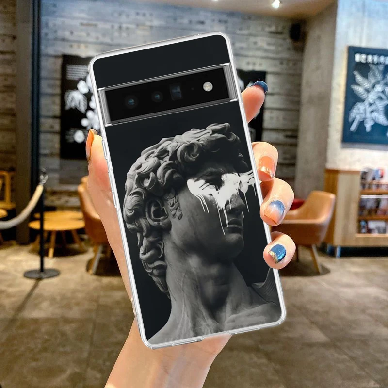 Graffiti-Inspired Art Aesthetic Clear Phone Case Featuring David & Mona Lisa