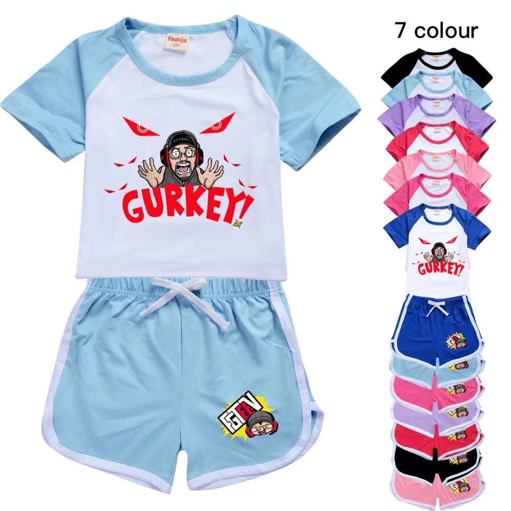 

Summer Kids Clothes Girls FGTEEV T-shirt + Pants Sets Short Sleeve Tracksuit Children's Cartoon Outfits Sportwear