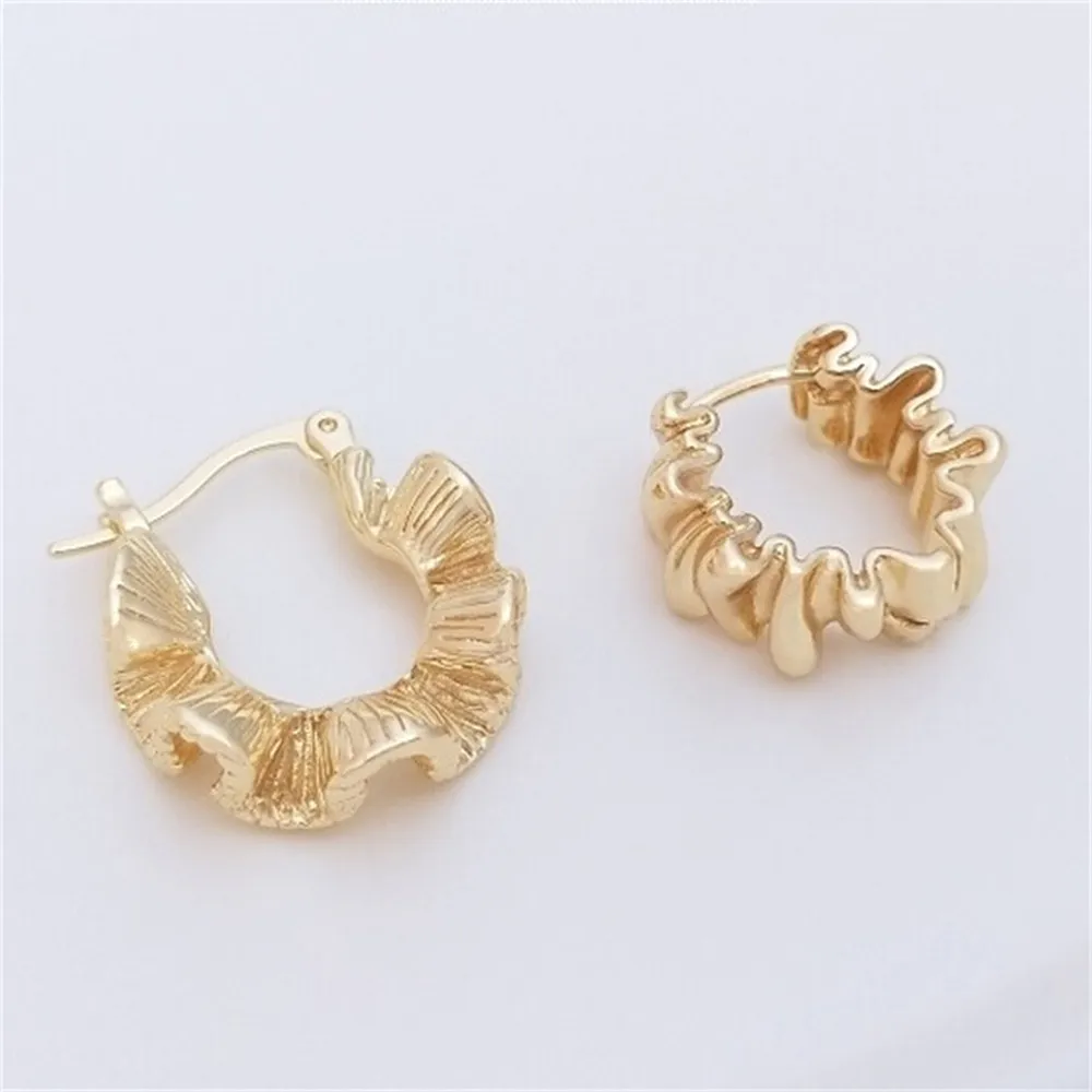 14K Gold-filled Three-dimensional Pleated Lace Earrings Fashionable Niche Light Luxury Ins Wave Texture Earrings E300