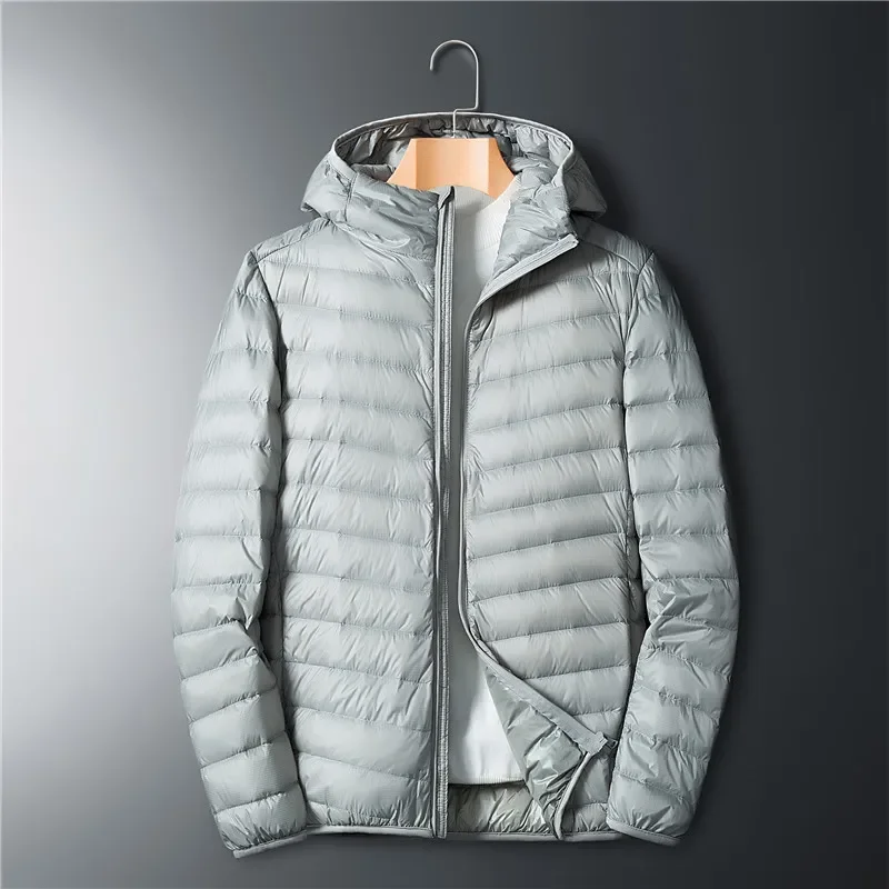 

Winter Men Ultralight Thin Down Jacket White Duck Down Hooded Jackets Long Sleeve Warm Coat Parka Portable Outwear 2022 New