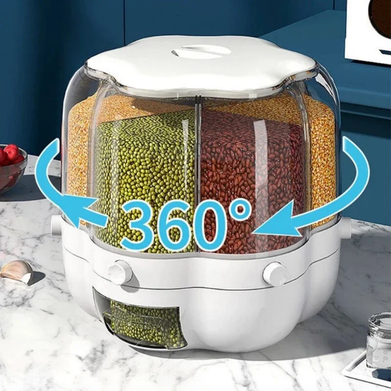 360° Rotating Cereal Dispenser Large Food Storage Containers 6 In 1 Pasta  Breakfast Rice Grain Tank Box Kitchen Organizer - Bottles,jars & Boxes -  AliExpress