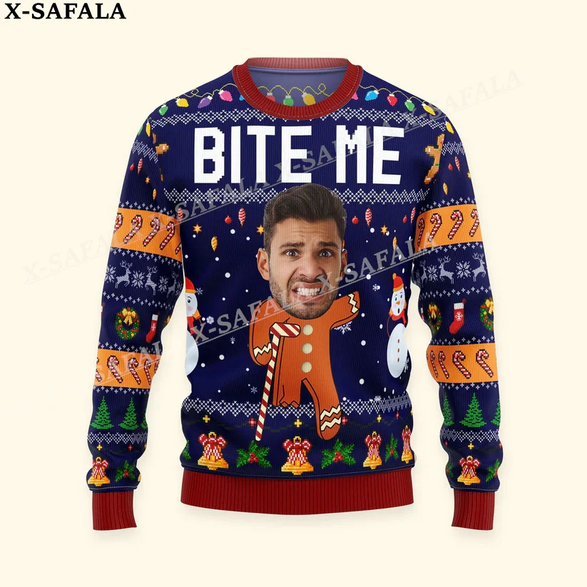 thumbnail image 1 of Suéteres de punto navideños feos con personajes/mascotas personalizados y fotos personalizadas, jerséis de regalo de Navidad, tops para parejas, fiestas, unisex, informales, 13, 1 of 5