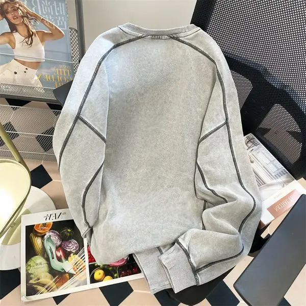 Cotton  fashion brand old washed hoodless sweater  women in spring and autumn  korean  oversized hoodie  sweatshirt