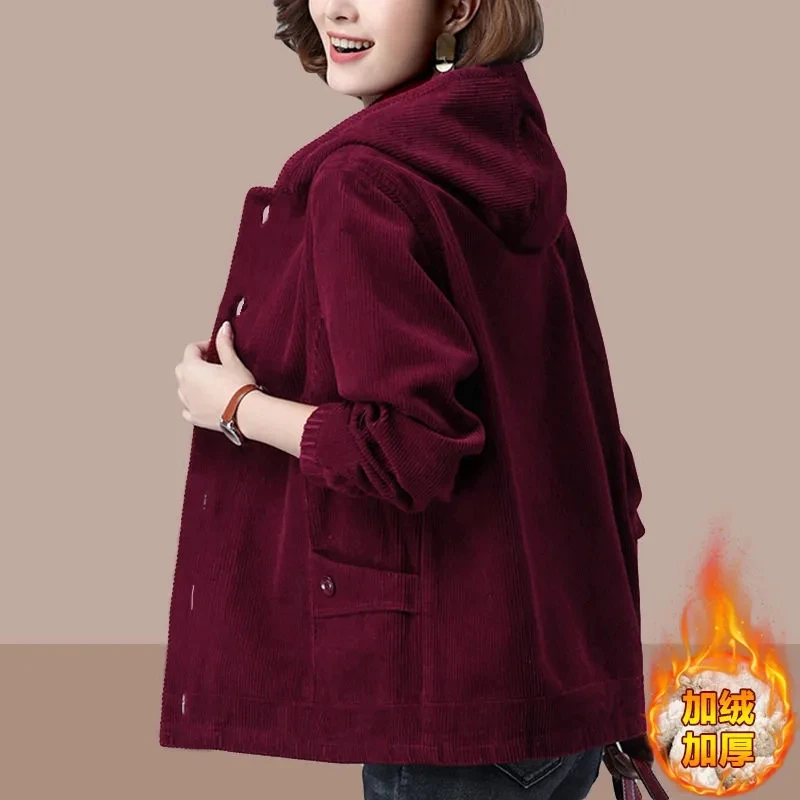 Chaqueta De Pana Con Capucha De Otoño E Invierno Para Mujer, Chaqueta