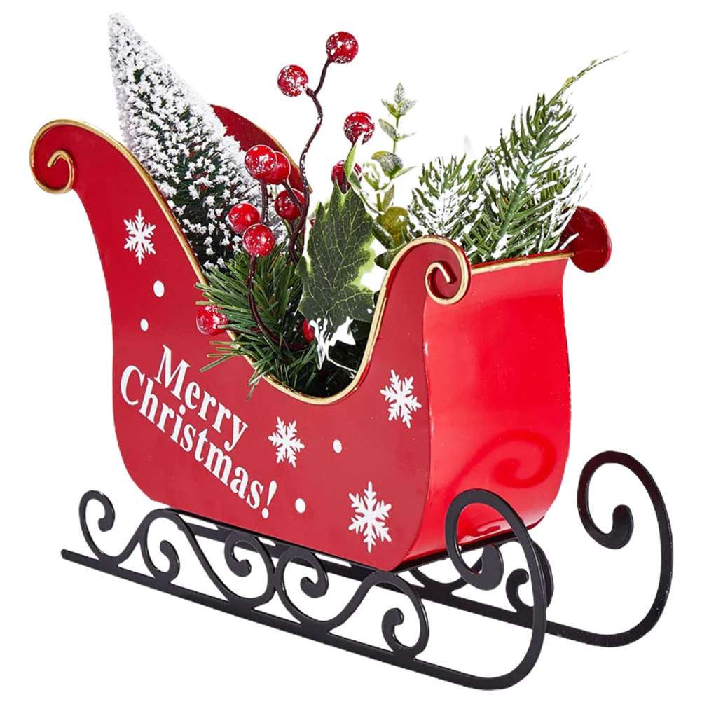 

Xmas Sleigh with Simulation Plant Christmas Decor for Table Top Holiday Home Decorations