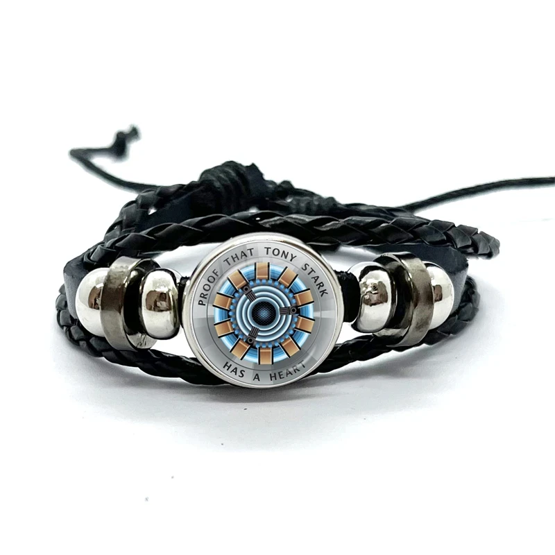 Proof That Tony Stark Has A Heart Leather Bracelets Glass Dome Multilayer Braided Bracelets Bangles Handmade Jewelry Gifts 3