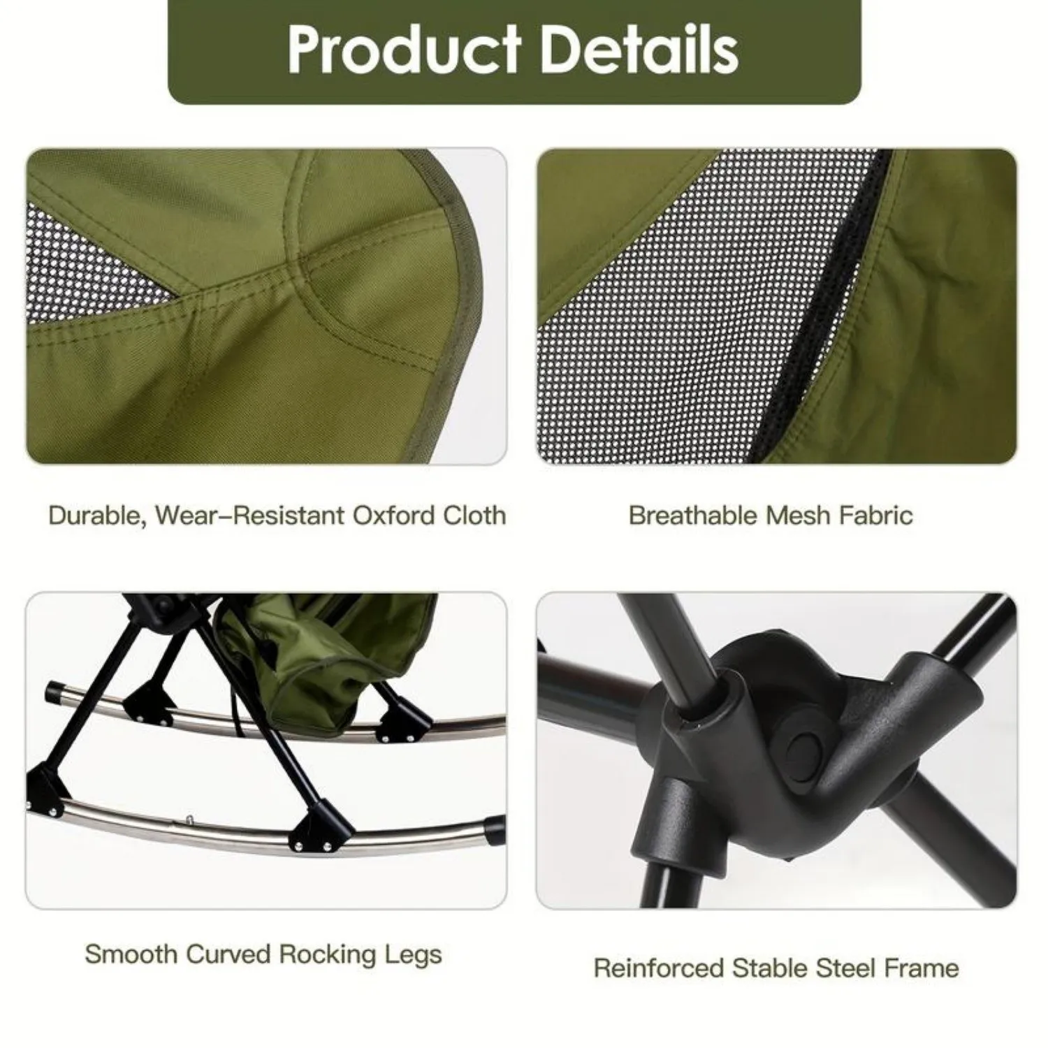 Portable Camping Rocking Chair 198LBS Weight Capacity Included Carry Bag High Back Rocker Chair For Patio Fishing Beach Lawn Tra 5