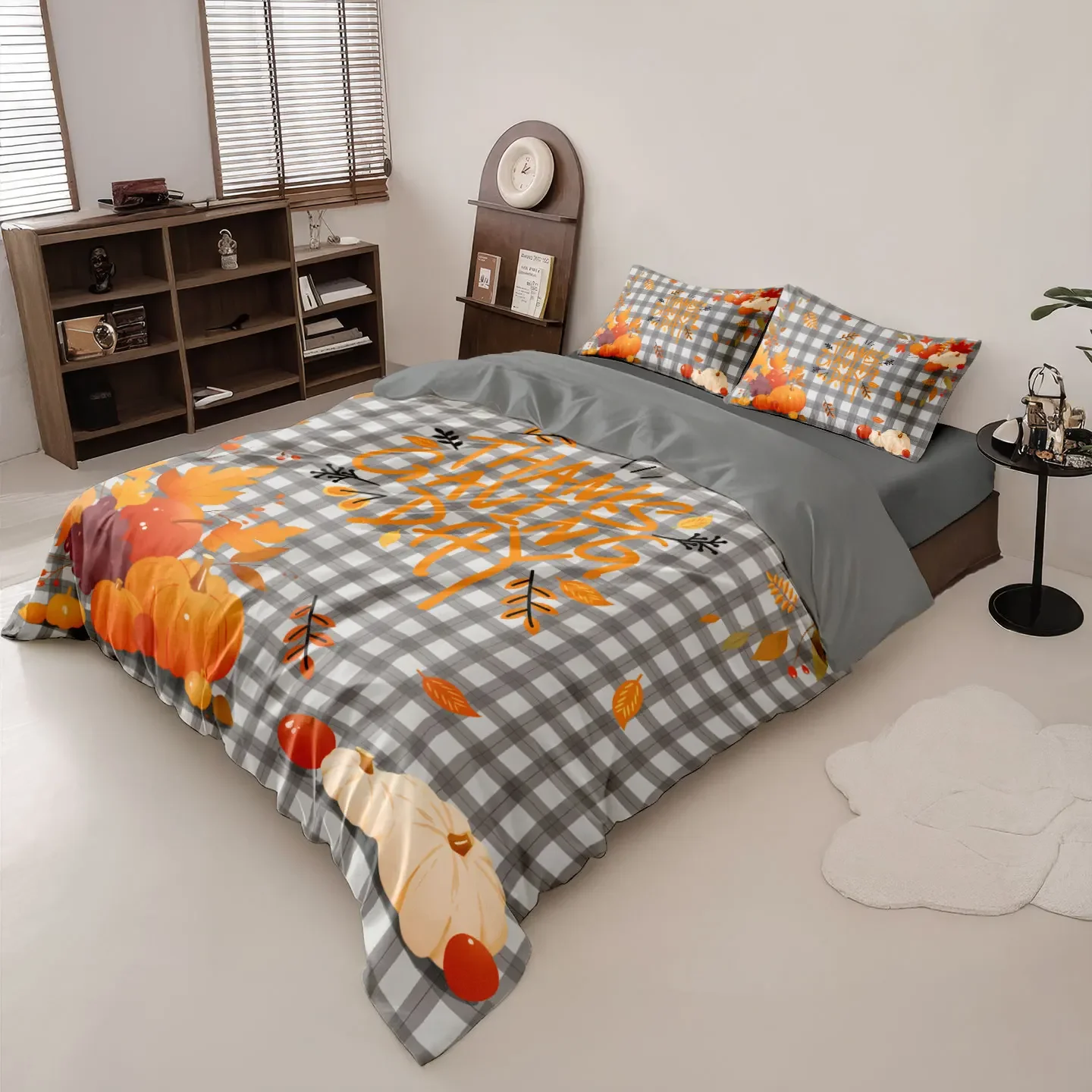 3pcs Thanksgiving Autumn Harvest Pumpkin Print Coreles Bedding Set Multi Size Bedrooms Dormitory Soft Machine Washable