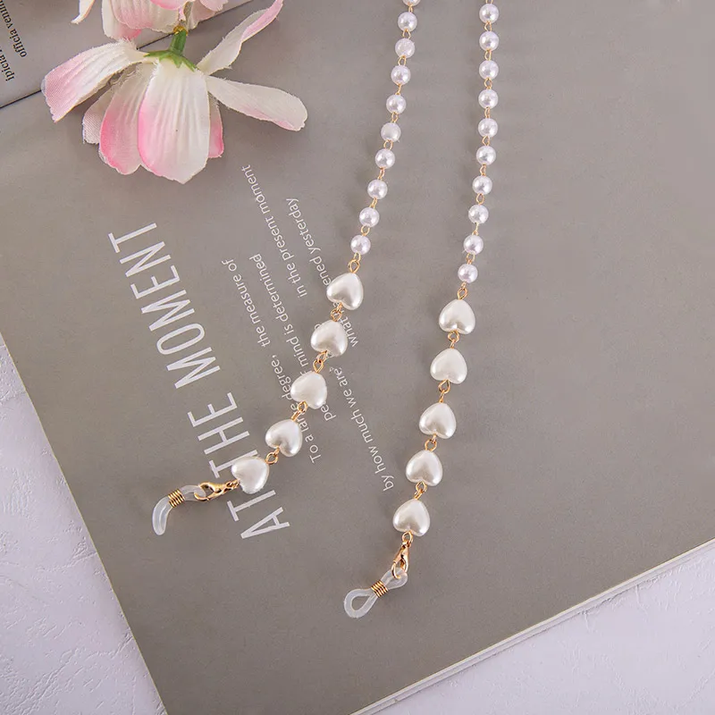 Fashion Heart Pearl Beaded Eyeglasses Chains Mask Hanging Rope Glasses