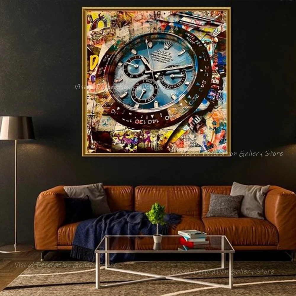 

Retro Graffiti Watch Poster Fashion dial Fashion Print Painting Printmaking Wall Art Living Room Home Luxury Decoration Painting
