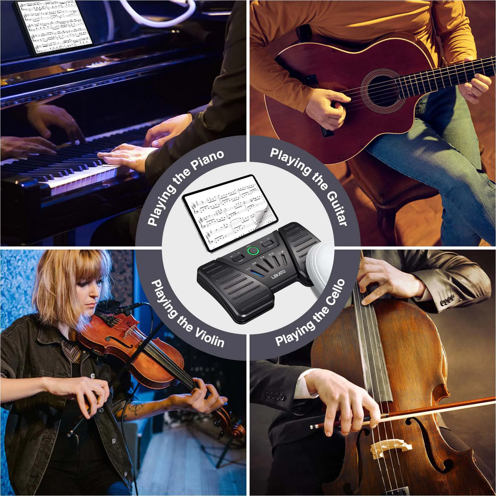 Lekato Turner Wireless Bt Page Turner Silent Foot Pedal Usb Rechargeable Musical Instrument Smart Phone Tablet App Controller