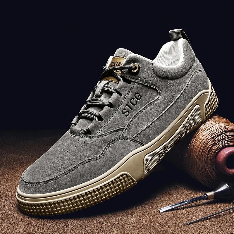

Genuine Leather Mens Luxury Sneakers Handmade Men Designer Shoes Lace Up Flats Boat Leather Casual Shoes for Men Canvas Shoes