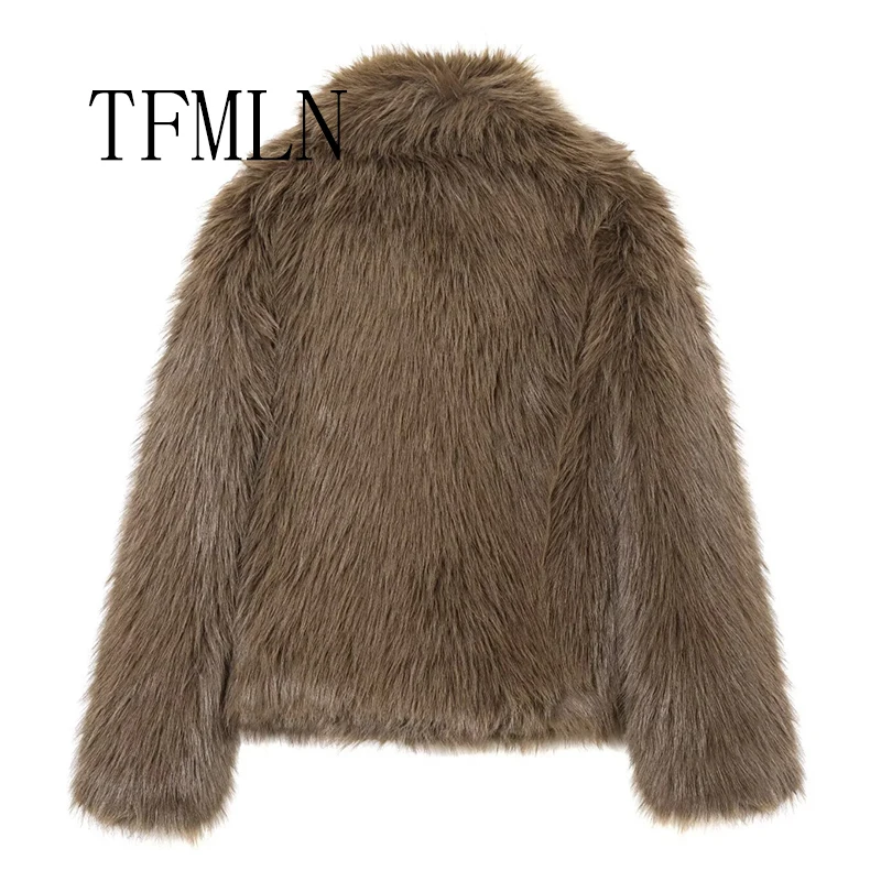 TFMLN Women 2025 New Winter Warm Faux Fur Jacket Long Sleeve Fashion Coat Female Chic Thick Outerwear