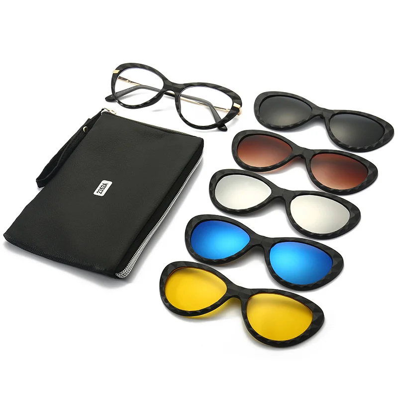 

COHK 5 In 1 Custom Women Cat Eye Magnetic Sunglasses Brand Design Magnet Sun Glasses Clip On Optical Spectacle Eyeglass Frame