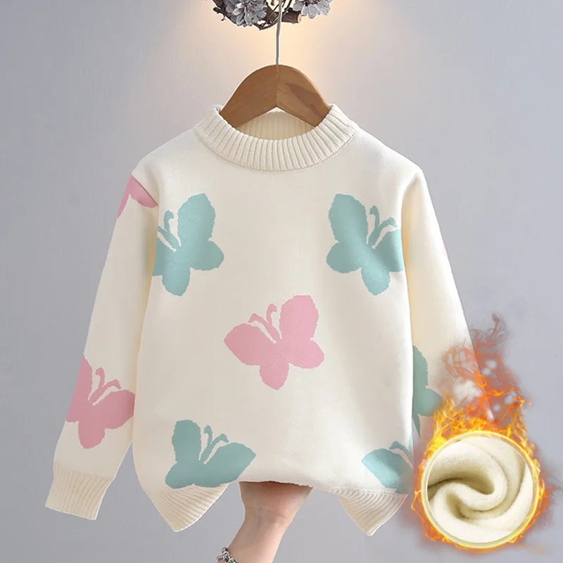 Girls' Sweater Thickened Autumn/Winter Fashionable Versatile Children's Knitted Sweater Girls' Top Sweet and Cute