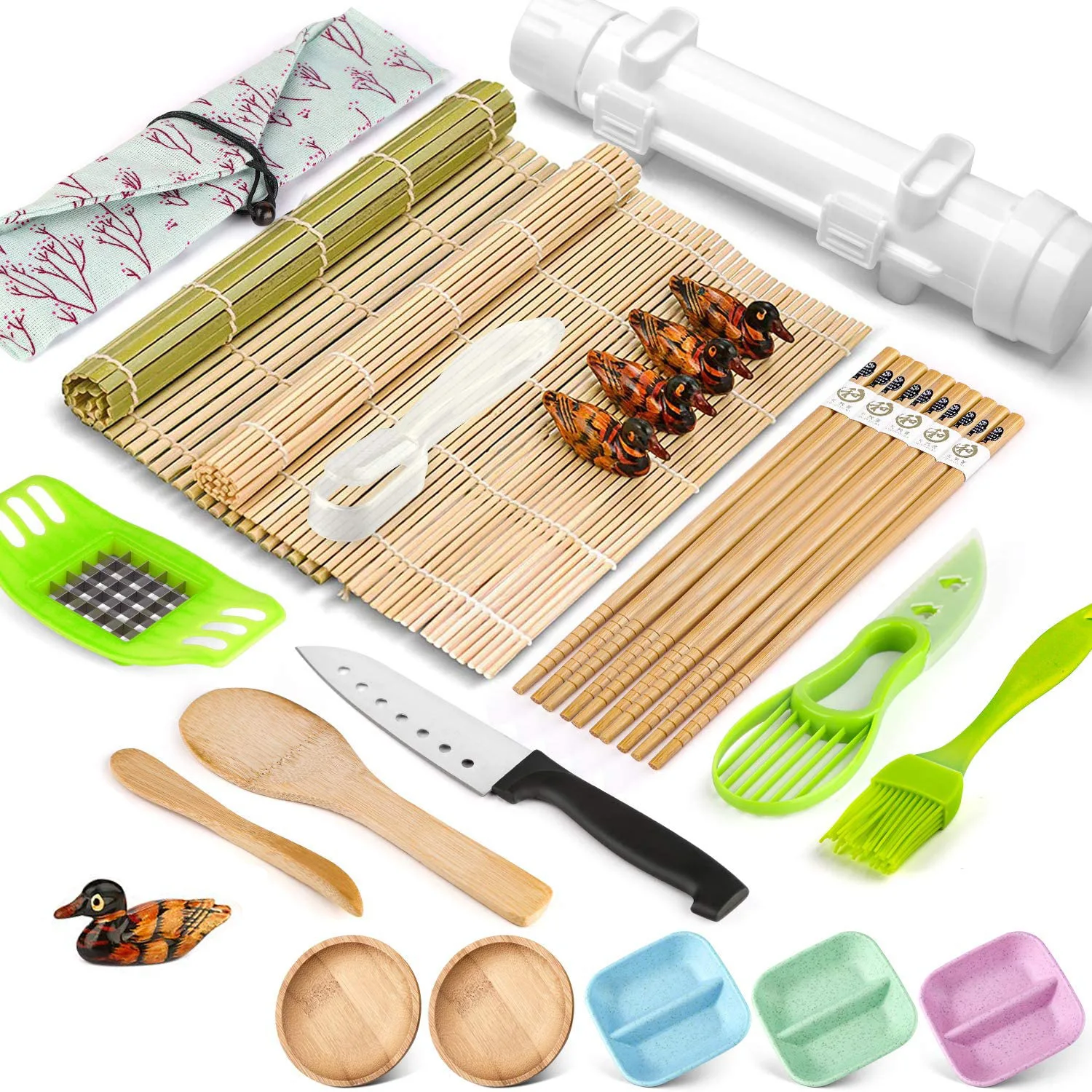 Sushi Making Kit - Bamboo Sushi Mat, All In One Sushi Bazooka Maker with  Bamboo Mats, Paddle, Spreader, Sushi Knife, Chopsticks Holder, Cotton Bag 