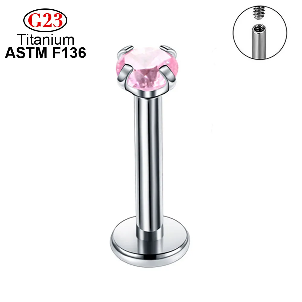 10pcs Ear Fashion Classic Labret Lip Stud ASTM F126 G23 Titanium 16G Zircon Thread Nose Piercing Earrings Unisex Body Piercing