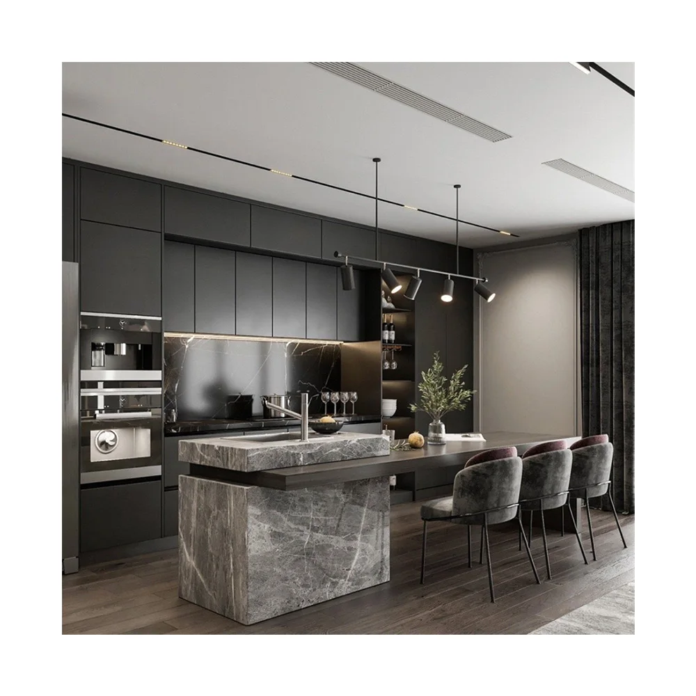 อพาร์ทเมนท์สมาร์ทชุดตู้ครัวดีไซน์ทันสมัย PVC พร้อมที่จับอุปกรณ์เสริมพร้อมประกอบ 1