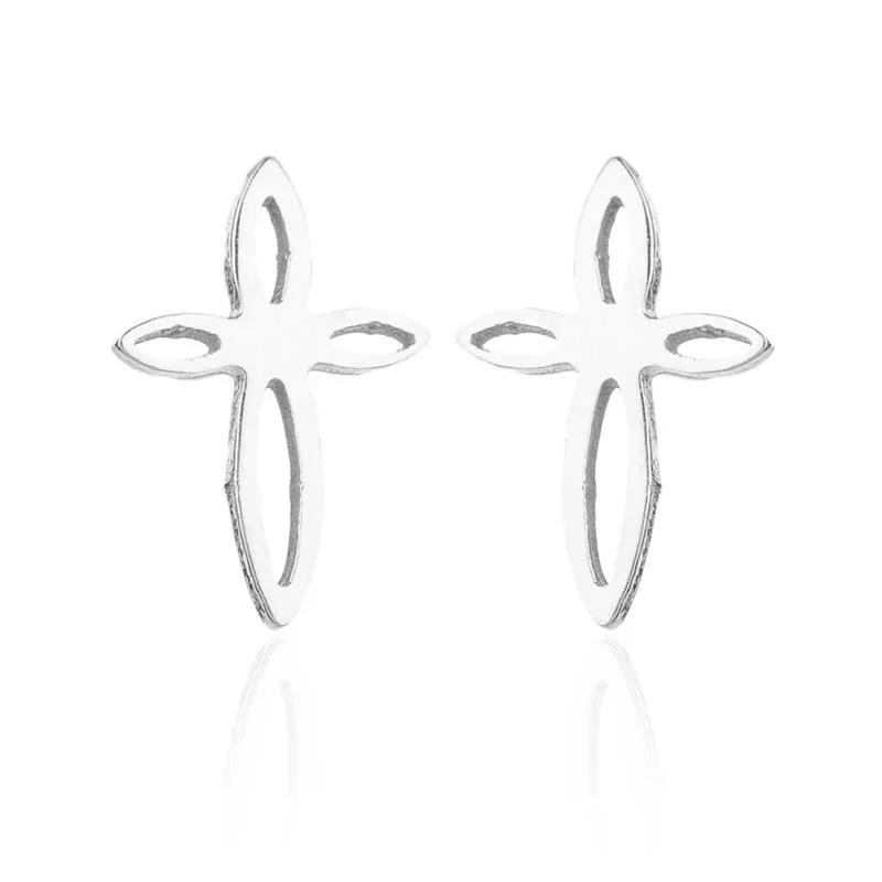 Shuangshuo Punk Cross Stainless Steel Stud Earrings
