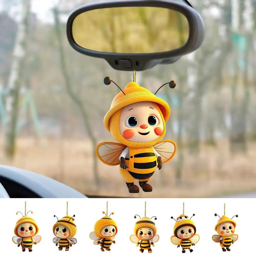Cartoon Bee Pendant Double-Sided Print Acrylic Craft Handmade Christmas Tree Ornament for Home Office Car Wall