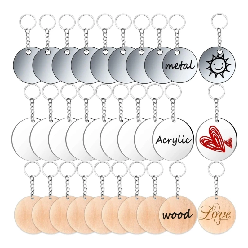 30Pieces-DIY-Keychain-Craft-Set-Unique-Round-Metal-Acrylic-Keychains ...