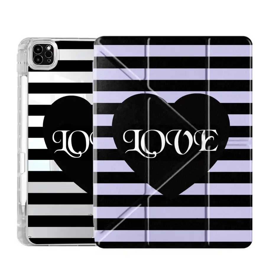 Elegant Black Stripes Tablet Case with Y-Fold Design