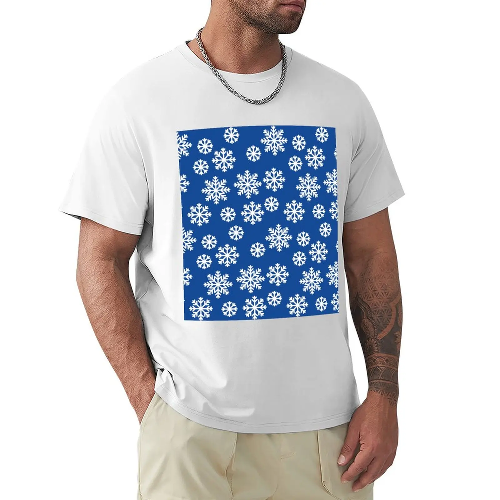 

Рождество/зима большая белая Снежинка узор синяя футболка графика мужские Графические футболки забавные