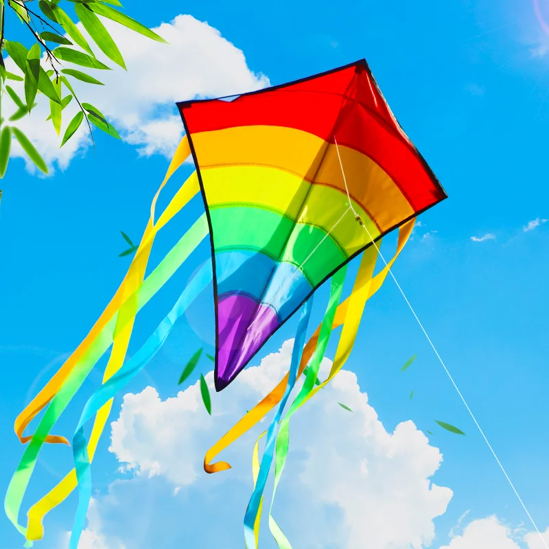 YongJian Colorful Rainbow Kite Long Tail Diamond Kite Beginners Outdoor Toys Kids Birthday Gift Beach Kite Outdoor Fun Sport